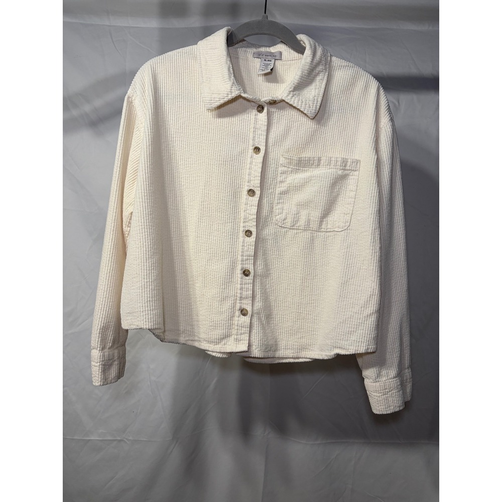 It's Now Cool Women Cream Corduroy Button Down Cropped Shirt Jacket XL/EG